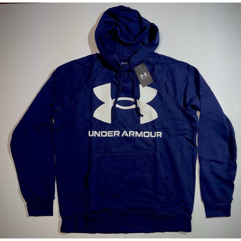 Under Armour Men's Rival Fleece Big Logo Hoodie in navy blue